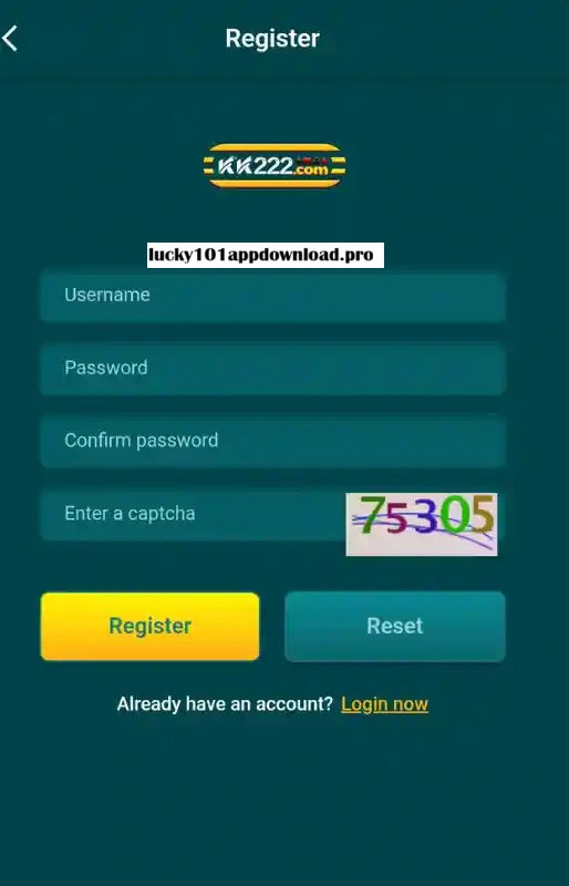 KK222 Game login page